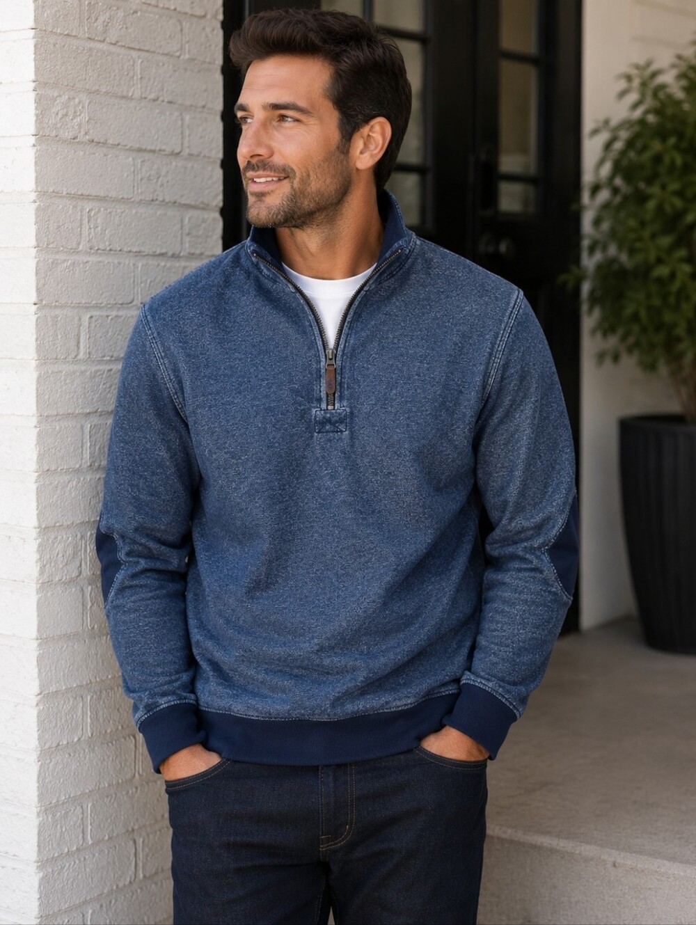 Woolrich Men's Navy Heather Zip-Front Sweater